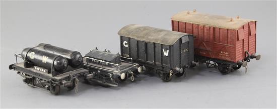 Great Western Park Royal: a shunter truck, in grey, an LMS fish van, no.32326, in red, a GW Oxford cylinder truck, in black